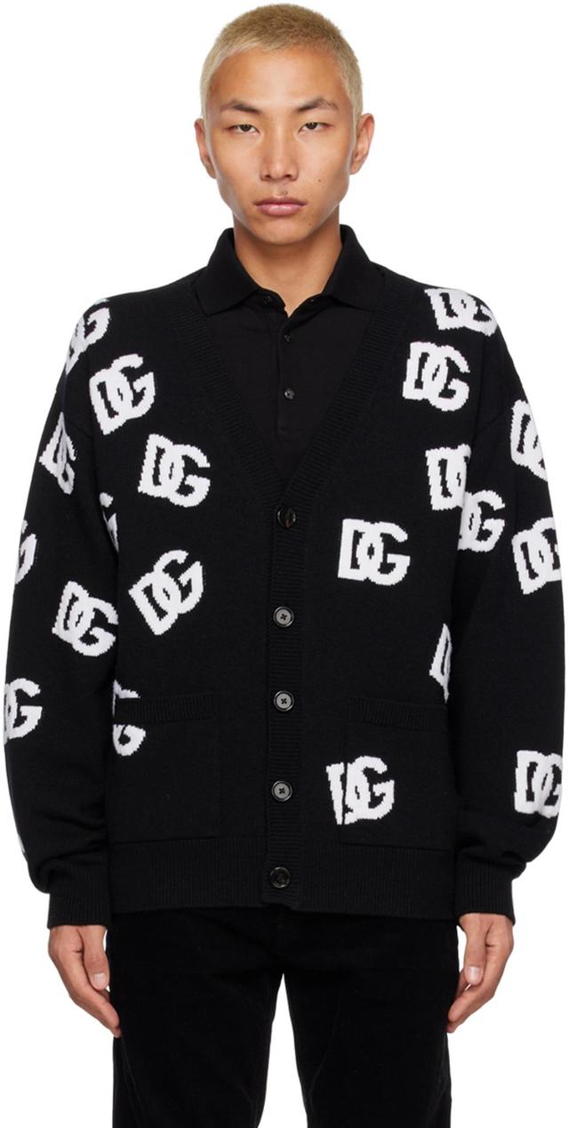 Intarsia-knit Logo Cardigan In Black Product Image