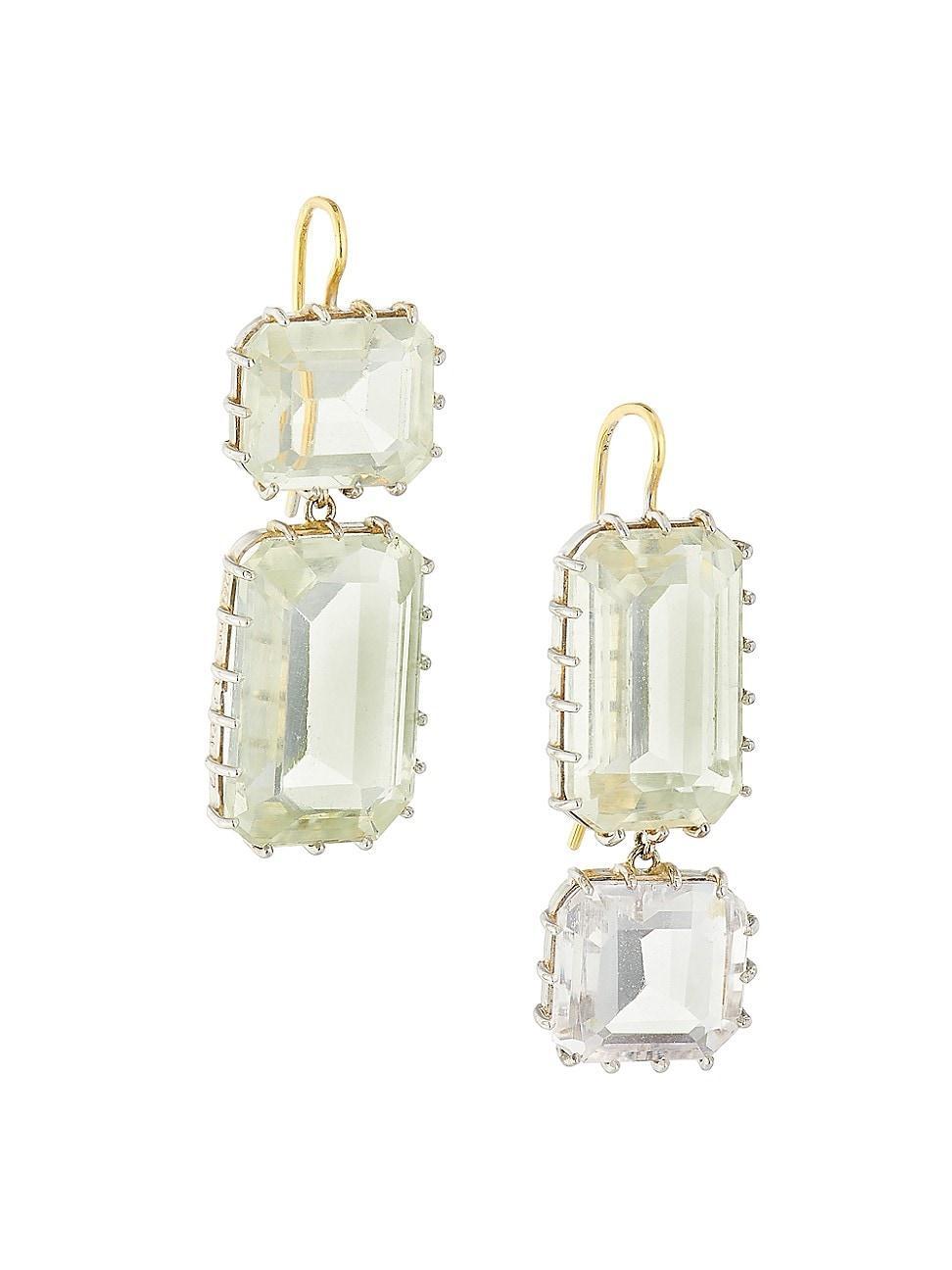 Womens 18K White Gold & Rock Quartz Double-Drop Earrings Product Image