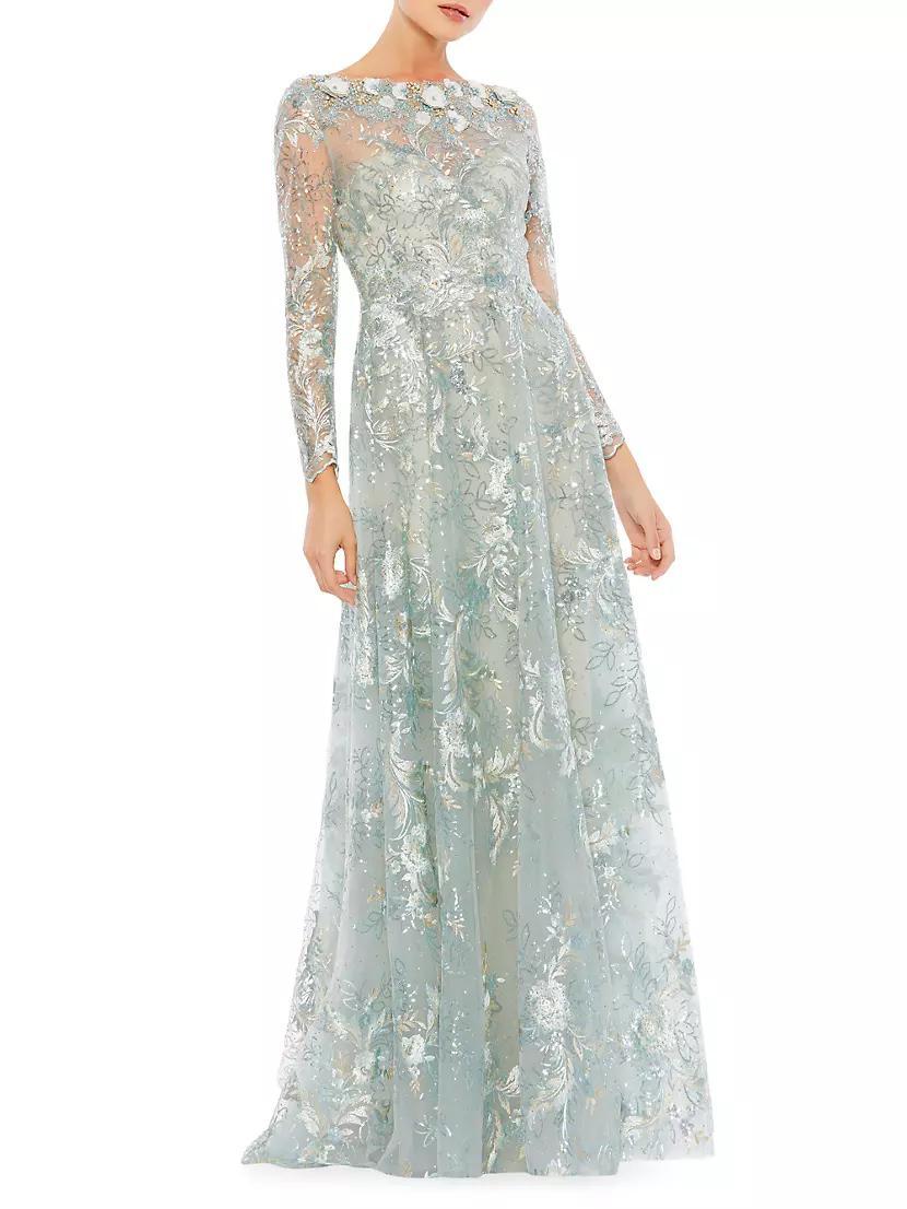 Floral Embroidered Illusion Gown Product Image