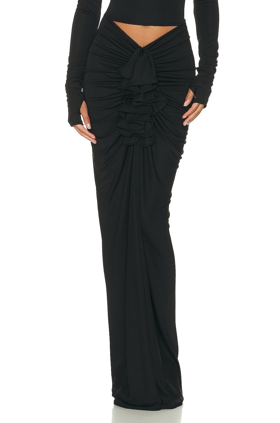 Helsa Matte Jersey Long Ruched Skirt in Black. - size M (also in L, S, XL, XS, XXS) Product Image