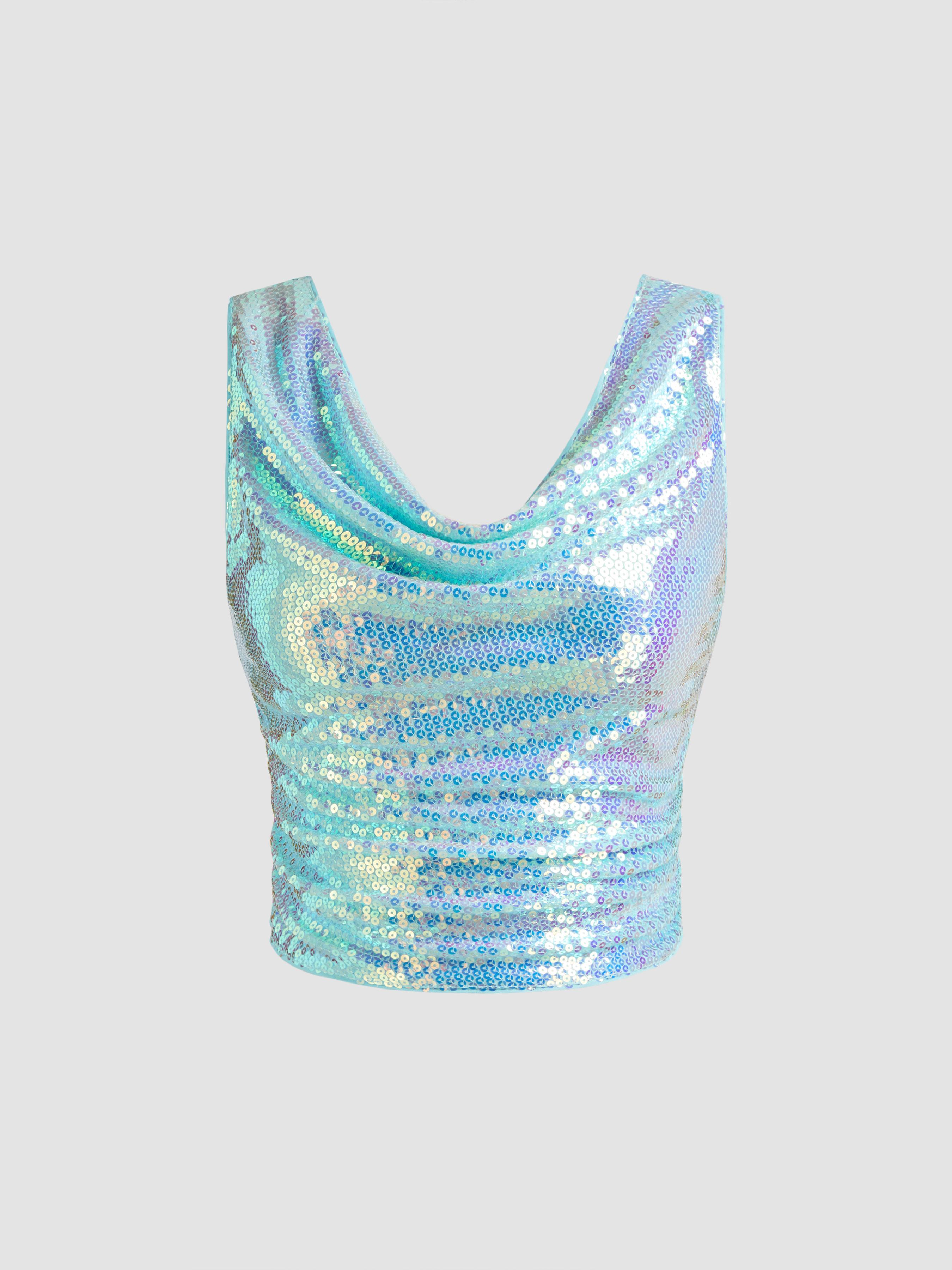 Sequin Cowl Neck Crop Tank Top Product Image