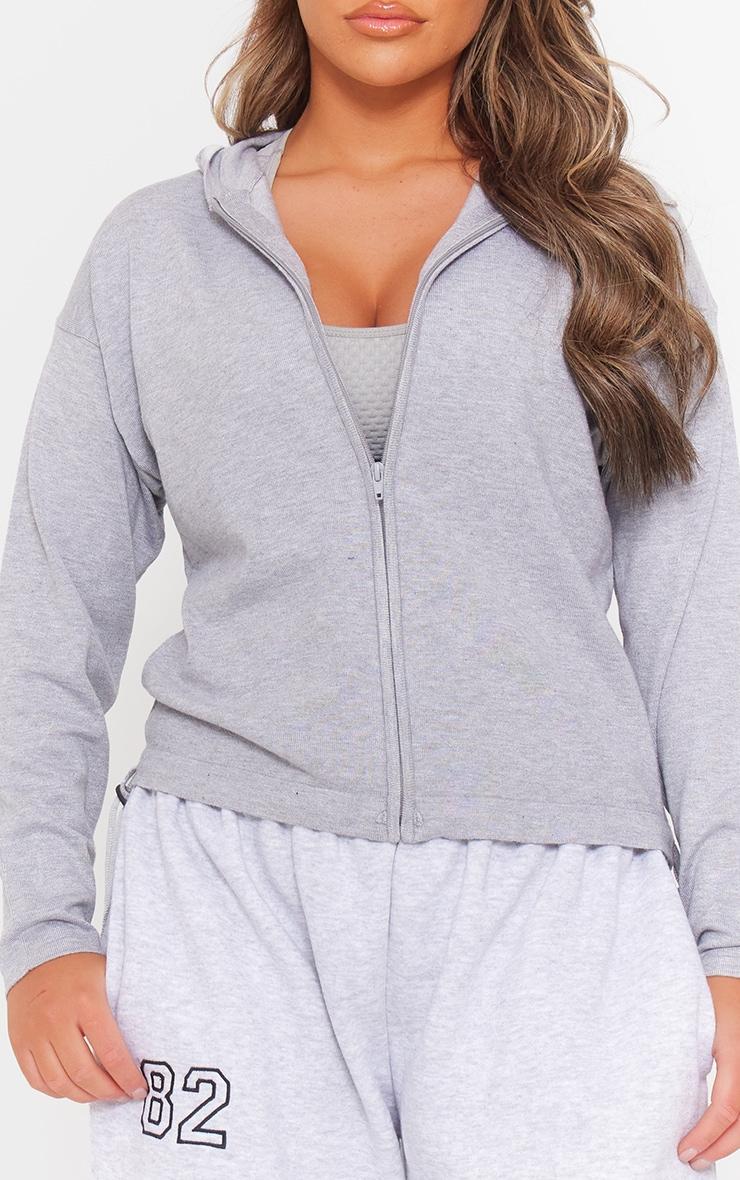 Grey Slouchy Zip Up Knit Cardigan Product Image