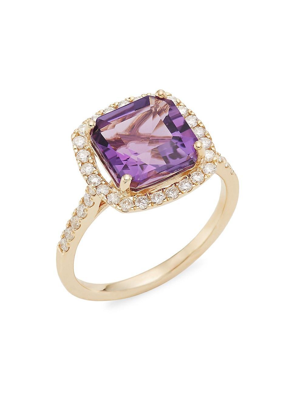 Womens 14K Gold, Diamond & Amethyst Ring Product Image