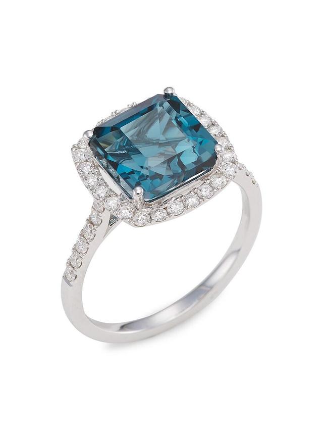 Womens 14K White Gold, London Blue Topaz & Diamond Cushion Ring Product Image