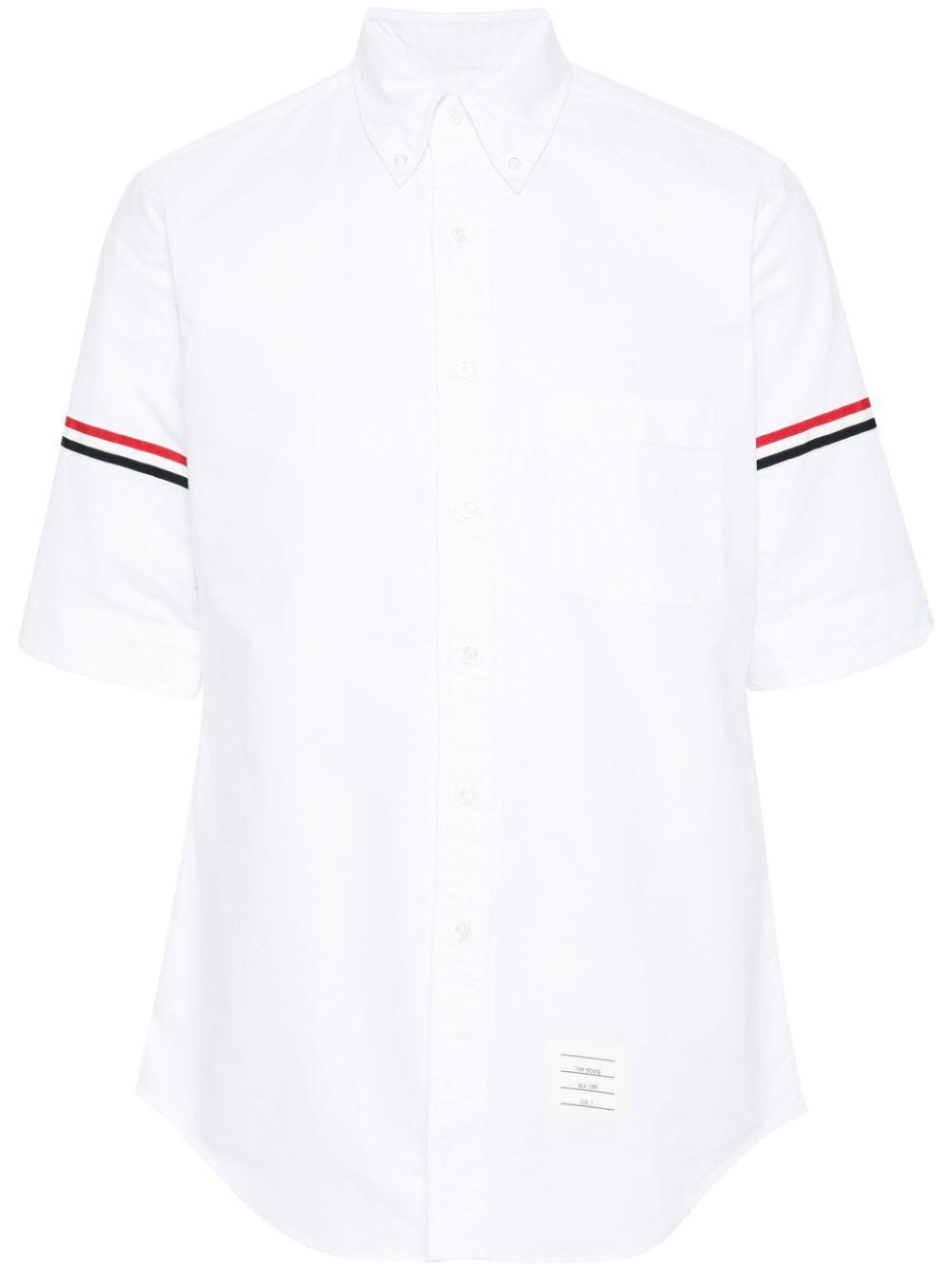 THOM BROWNE Classic Fit Short Sleeve Shirt W/ Rwb Armbands In Oxford In White Product Image