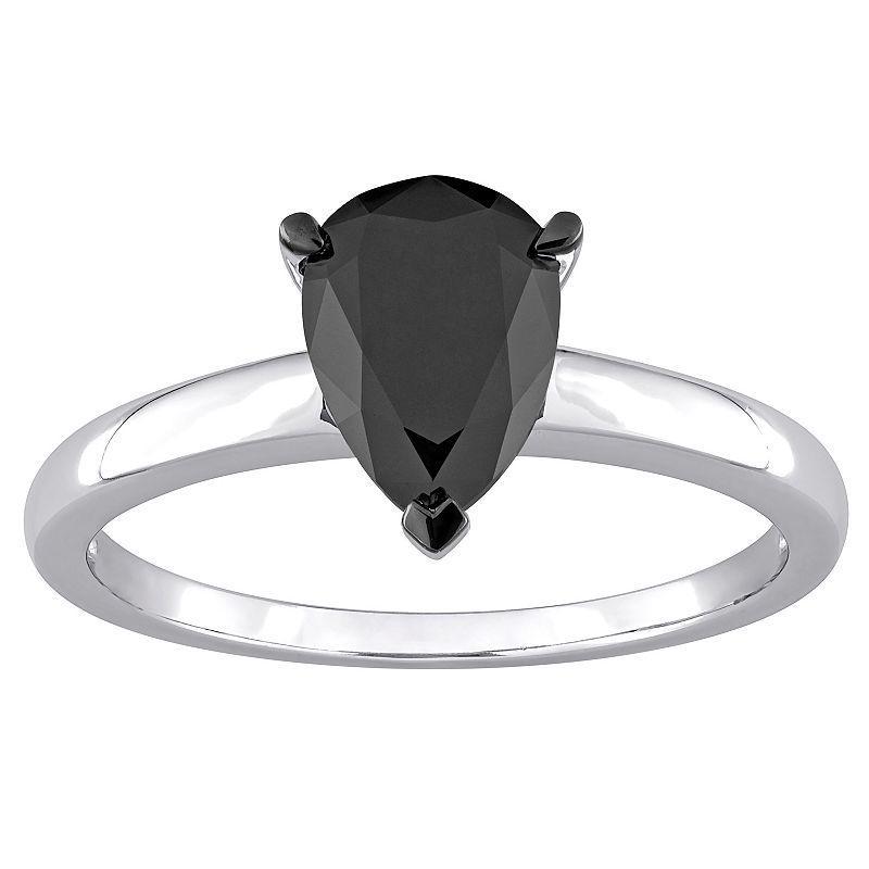 Stella Grace 10k White Gold 1 Carat T.W. Black Diamond Teardrop Solitaire Ring, Womens Product Image