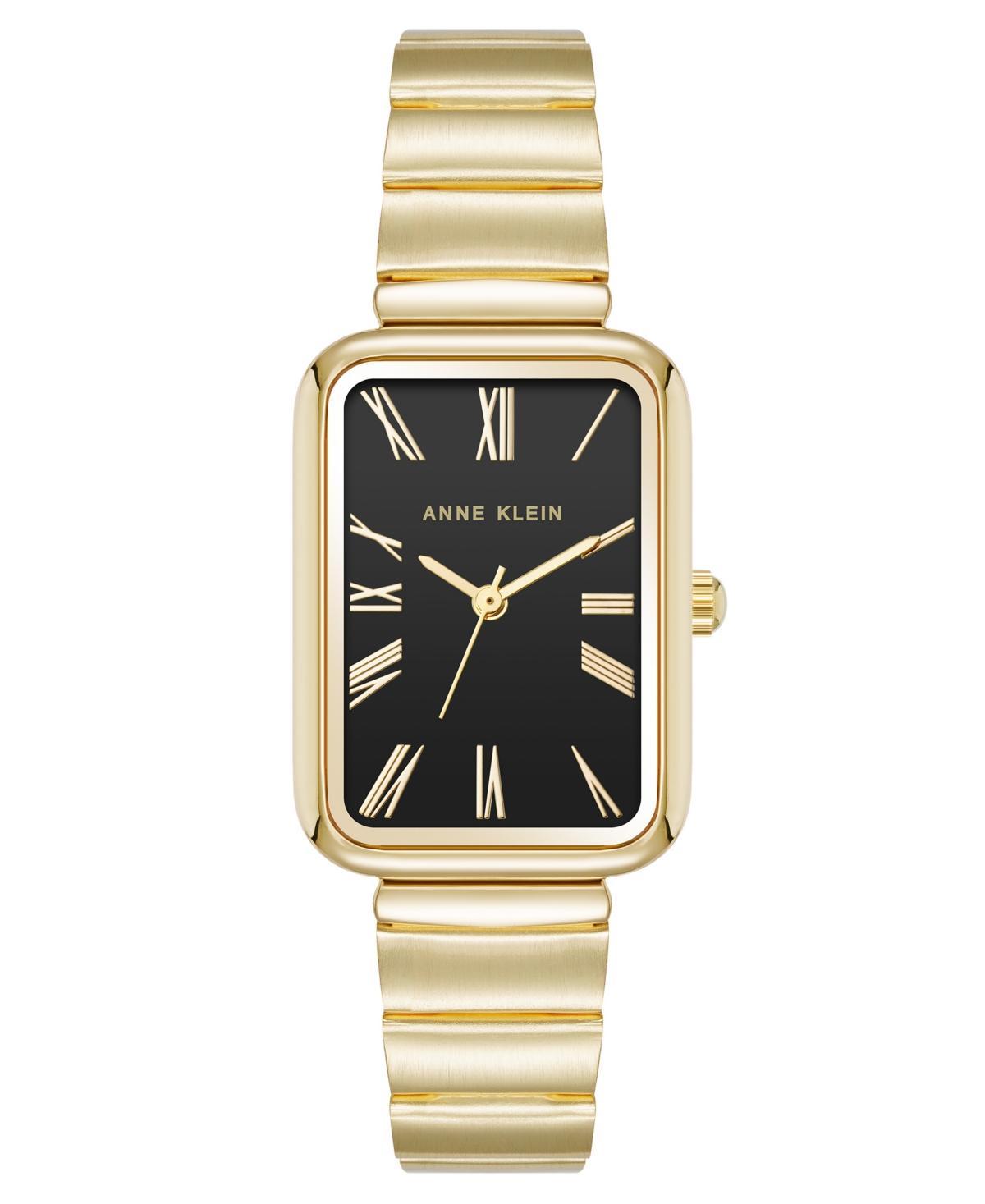 Anne Klein Womens Quartz Petite Rectangular Gold-Tone Stainless Steel Watch, 23mm - Black/Gold-Tone Product Image