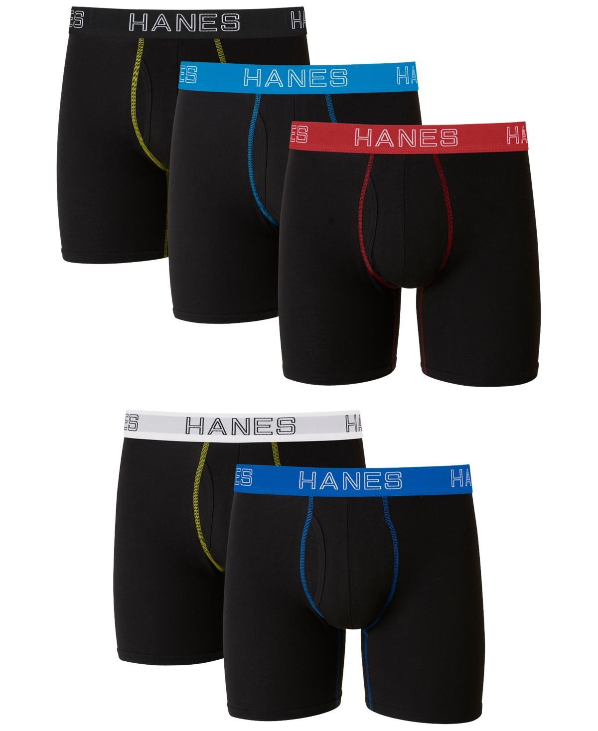 Hanes Ultimate Mens Stretch Boxer Brief Underwear, Moisture Wicking, Black, 5-Pack Assorted 2XL Product Image