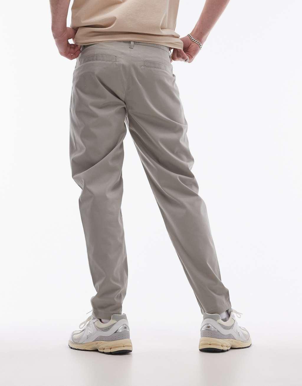 Topman twin pleated tapered pants in stone Product Image