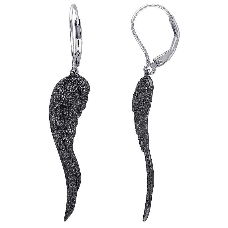 Stella Grace Sterling Silver Black Diamond Accent Leverback Wing Earrings, Womens Product Image