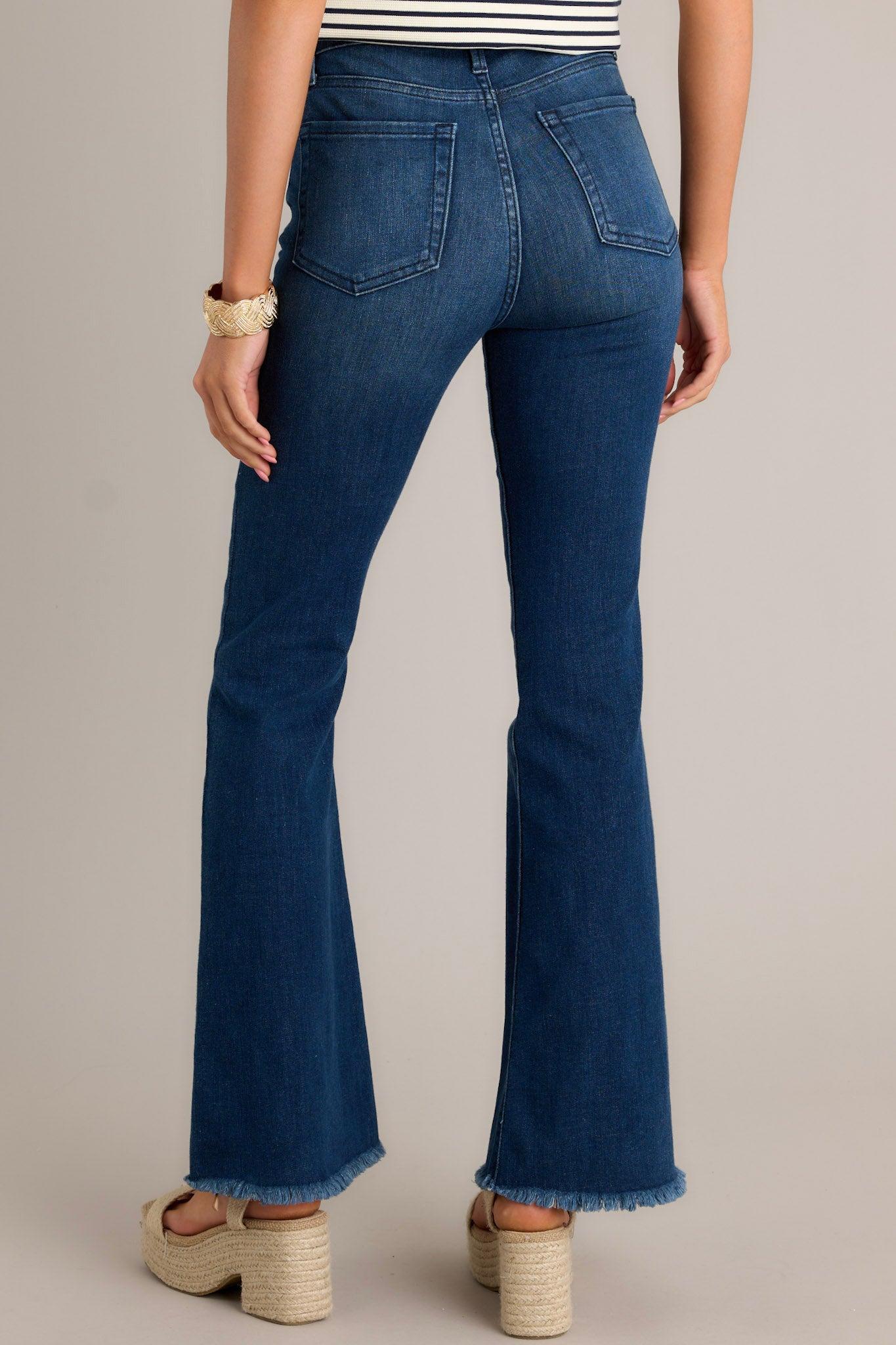 Jump Out Dark Denim Stretch Flare Jeans Product Image