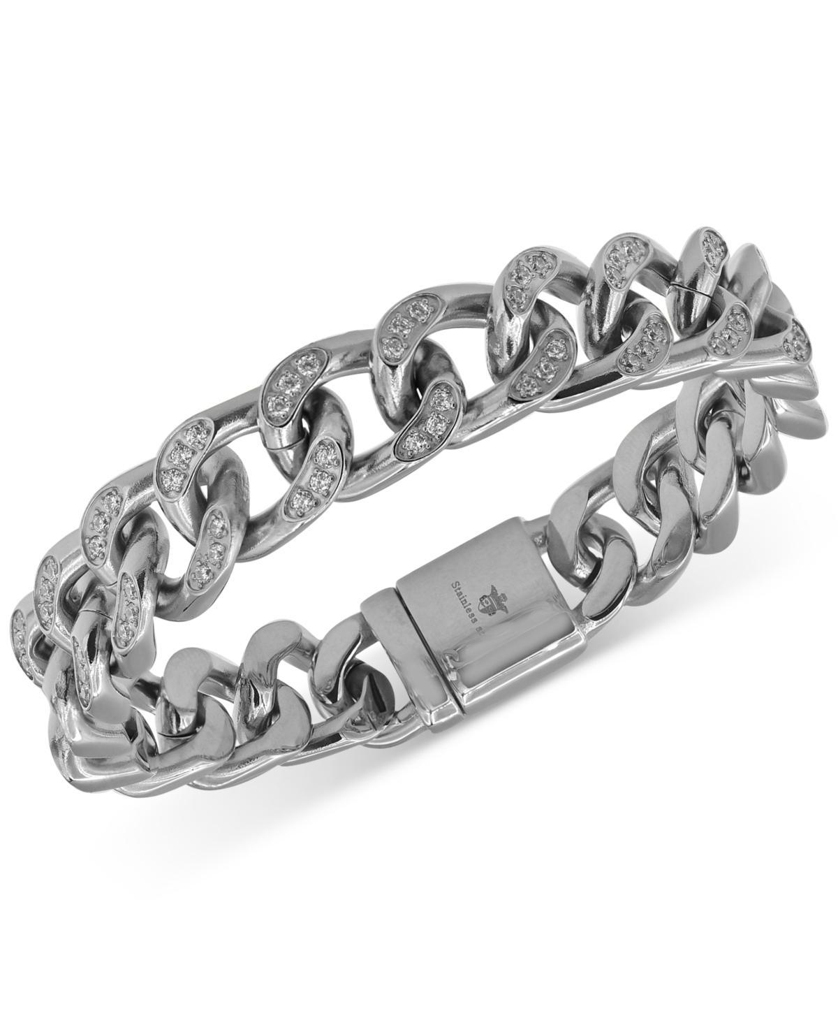 Mens Cubic Zirconia Curb Link Bracelet in Stainless Steel Product Image