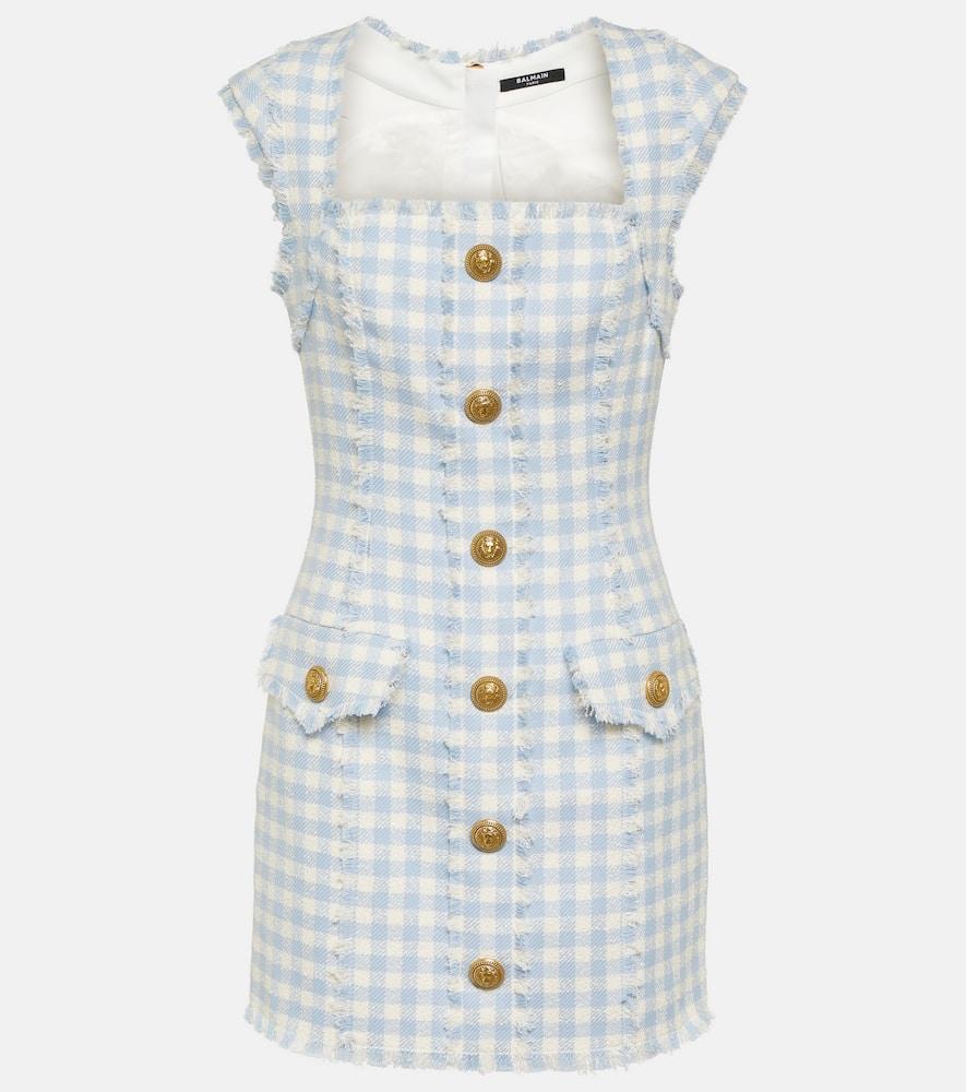 BALMAIN Plaid Tweed Mini Dress In White Blue Product Image