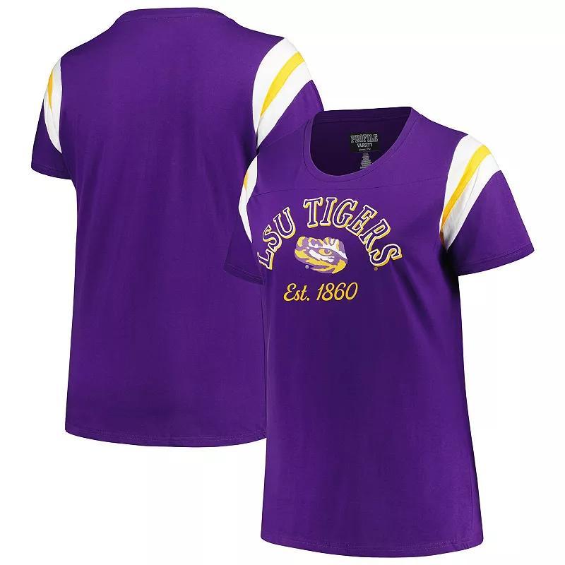 Womens Profile LSU Tigers Plus Size Striped Tailgate Scoop Neck T-Shirt Product Image