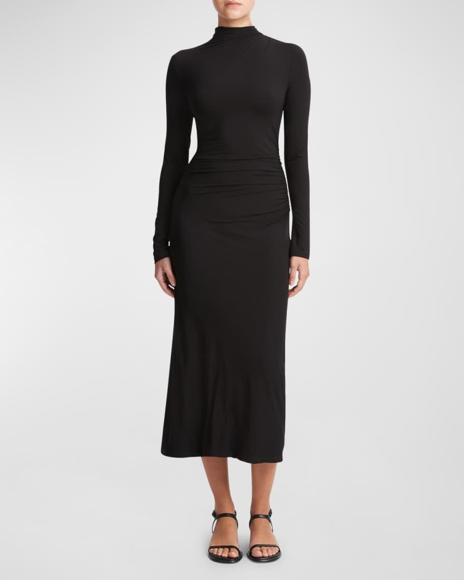 Long-Sleeve Ruched TurtleNeck Midi Dress Product Image