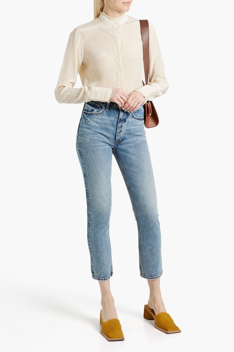 Jordan Ruffle-trimmed Crepe De Chine Shirt In Ivory Product Image