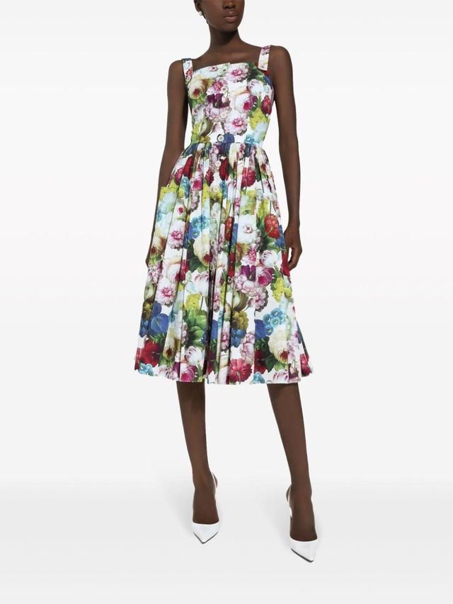 DOLCE & GABBANA Floral-print Cotton Midi Dress In White Product Image