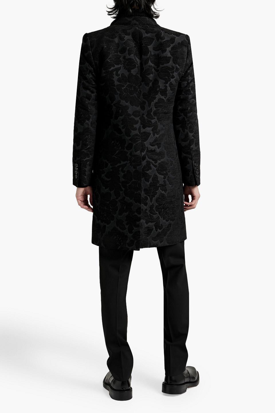 Velvet-jacquard Coat In Black Product Image