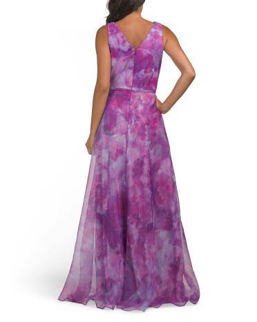 V-neck Organza Floral Gown for Women | Polyester Product Image