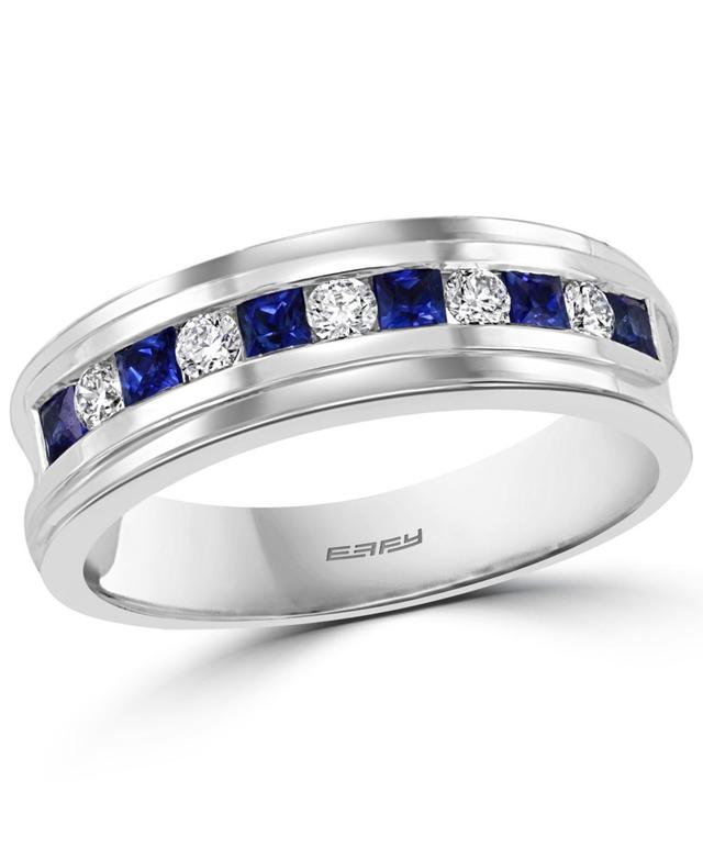 Effy Mens Sapphire (3/8 ct. t.w.) & Diamond (1/4 ct. t.w.) Band in 14k White Gold Product Image