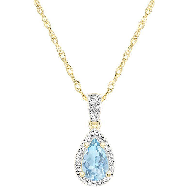 Celebration Gems 10k Gold Gemstone & Lab-Created White Sapphire Teardrop Halo Pendant Necklace, Womens Blue Product Image