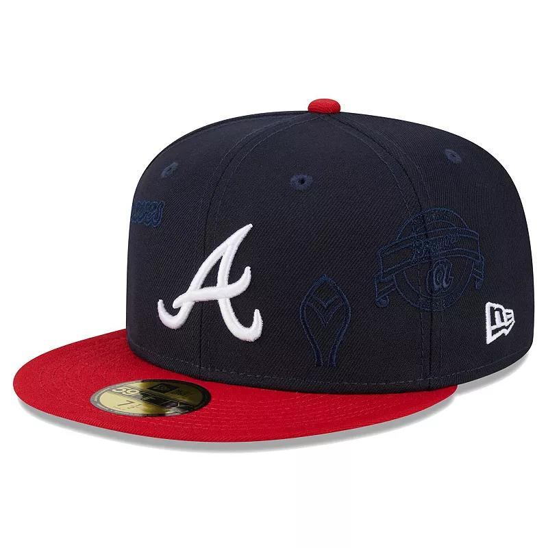 Mens New Era /Red Atlanta Braves Multi Logo 59FIFTY Fitted Hat Blue Product Image