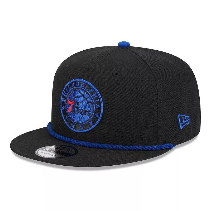 Mens New Era Black Philadelphia 76ers Back Laurels 9FIFTY Snapback Hat Product Image