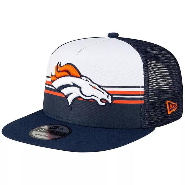 Mens New Era /Navy Denver Broncos Striped A-Frame 9FIFTY Trucker Snapback Hat Product Image