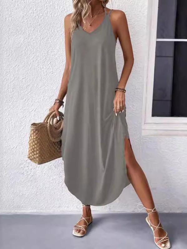 Loose Plus Size Solid Color Spaghetti-Neck Maxi Dresses Product Image