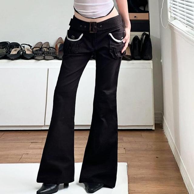 Low Waist Belt Accent Pocket Slim-Fit Boot-Cut Pants Product Image