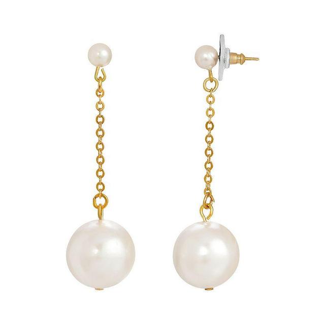 1928 Gold Tone Simulated Pearl Chain Drop Post Earrings, Womens, White Product Image