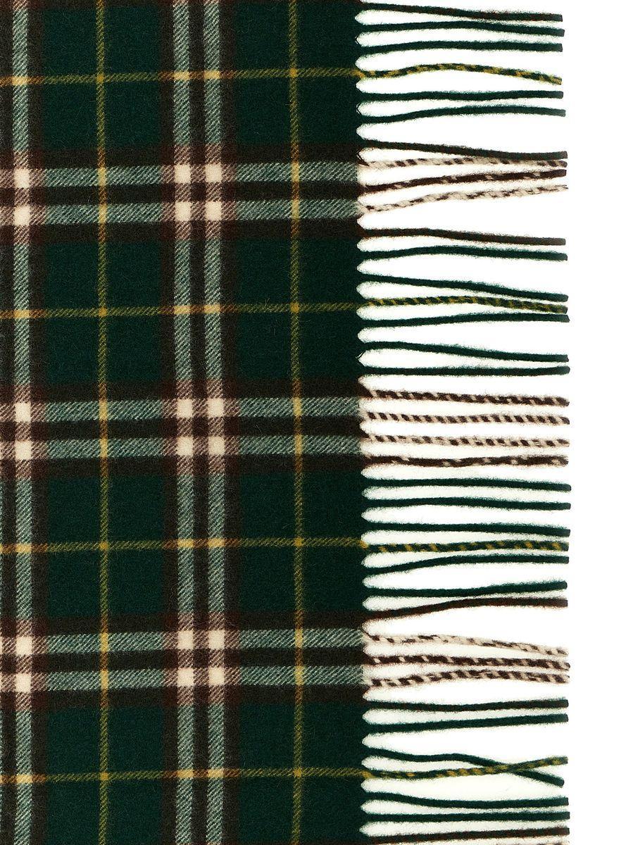 Fringed Cashmere Check Scarf In Green Product Image