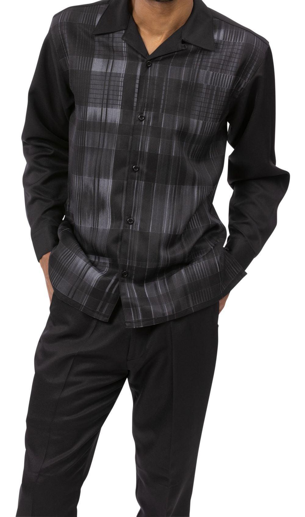 Black Grid Pattern Long Sleeve Walking Suit Product Image