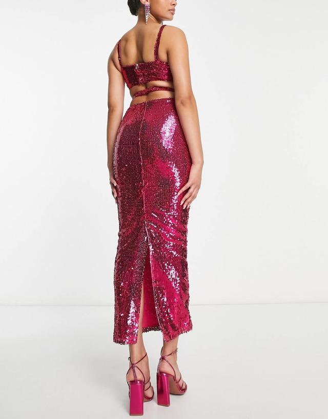 Simmi Tall sequin cut out waist maxi skirt in pink - part of a set Product Image