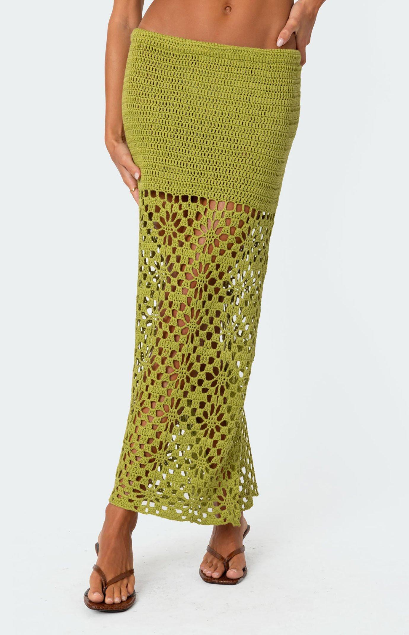 Edikted Women's Ida Back Slit Crochet Maxi Skirt Product Image