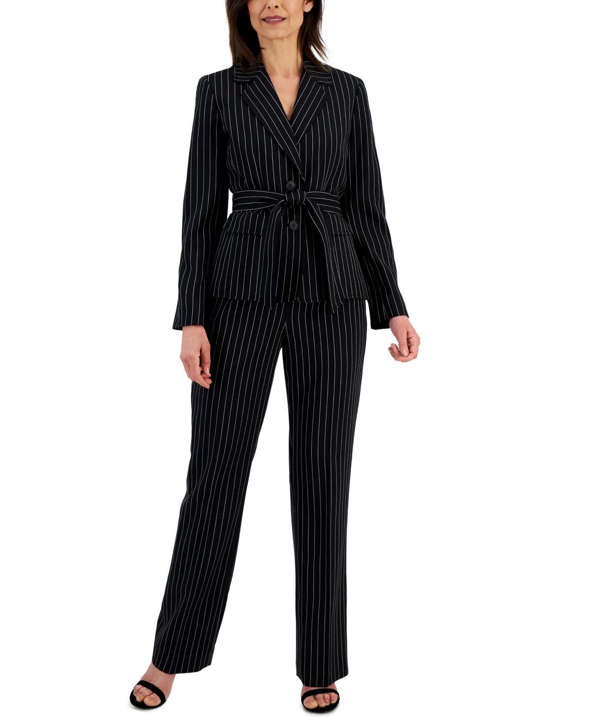 Le Suit Womens Striped Belted Pantsuit, Regular & Petite Sizes - Black Product Image