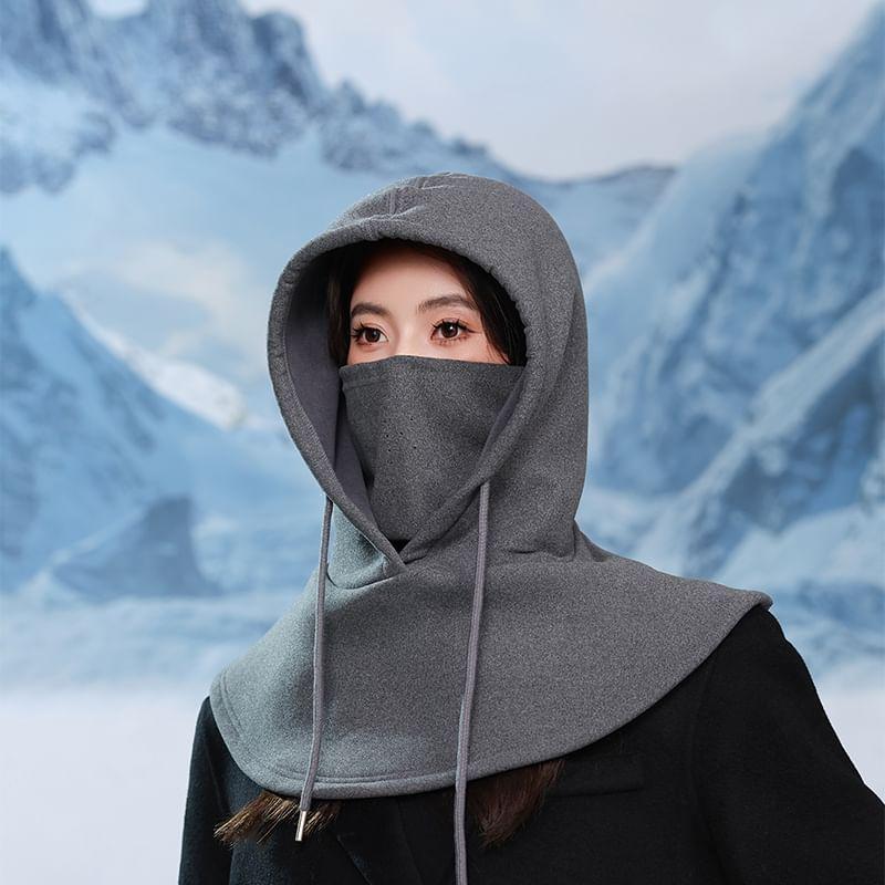 Drawstring Plain Hooded Scarf Product Image