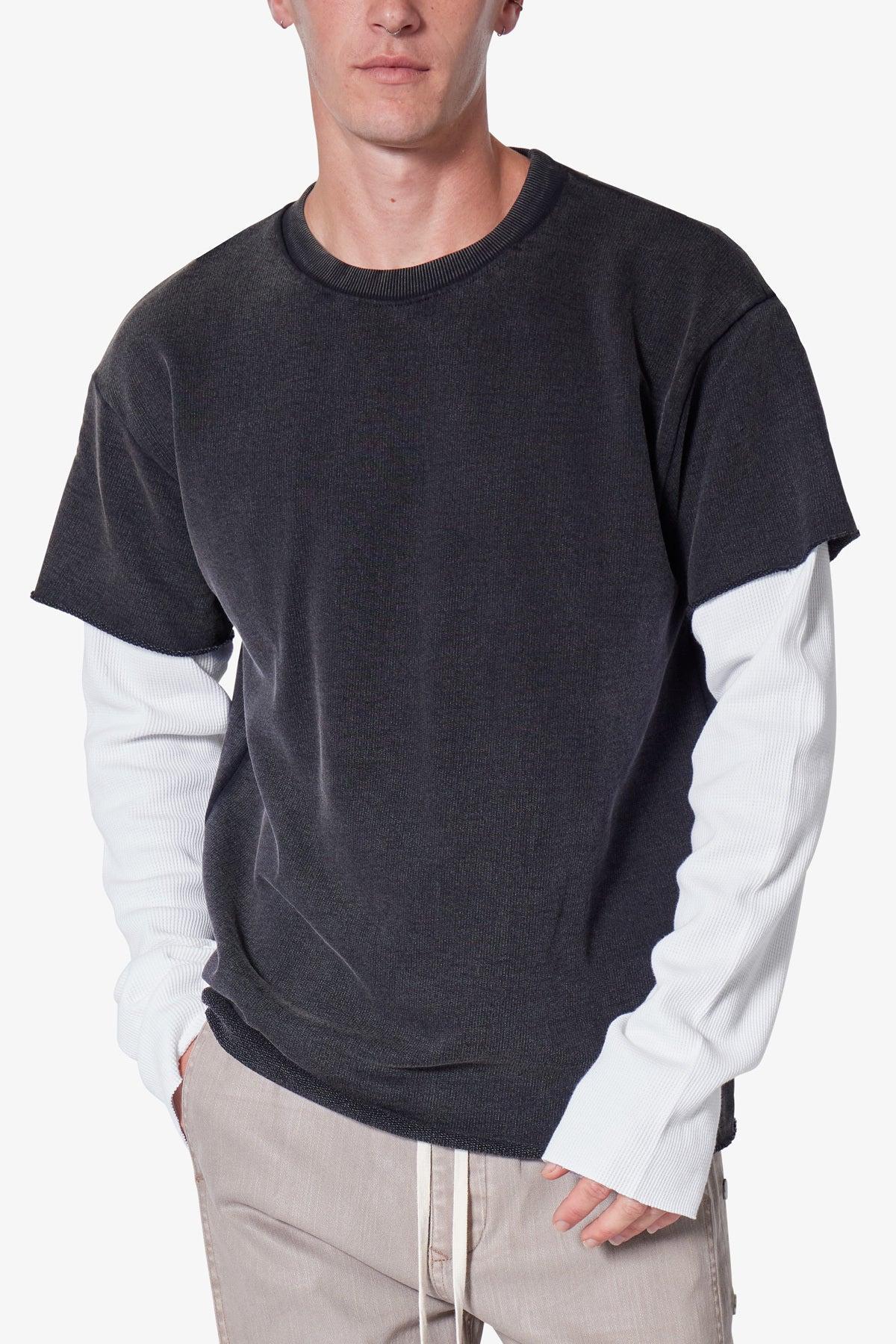 French Terry Double Layer Thermal L/S Tee - Washed Black Product Image