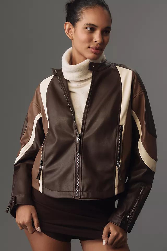 By Anthropologie Faux-Leather Colorblock Race Jacket Product Image