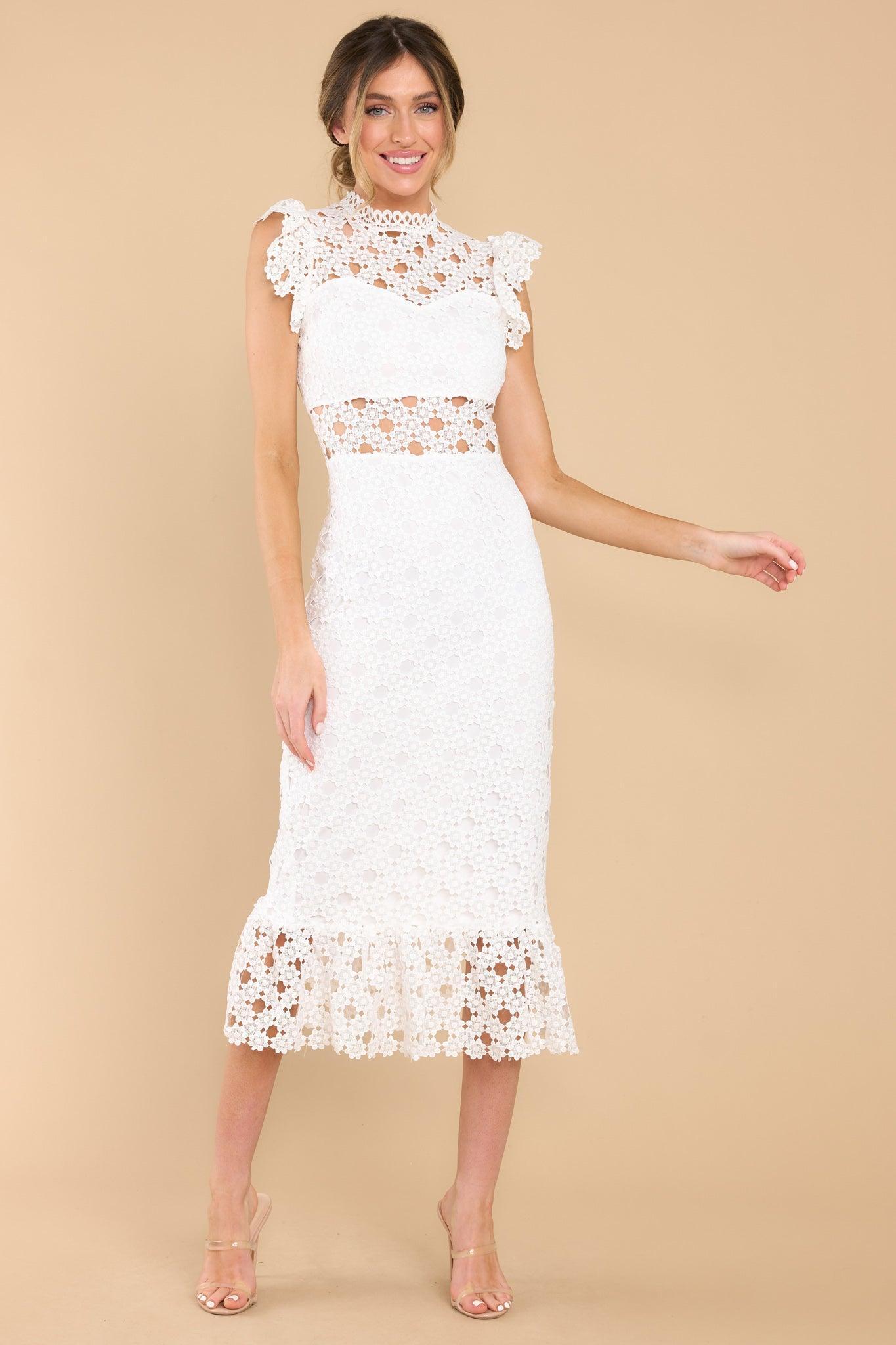 Love's High Hopes White Crochet Midi Dress Product Image