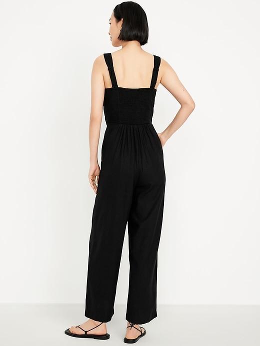 Button-Front Linen-Blend Cami Jumpsuit Product Image