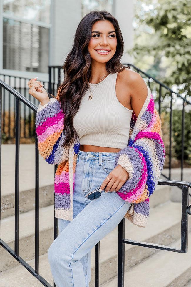 Forgot You Existed Pink Multi Striped Cardigan Product Image