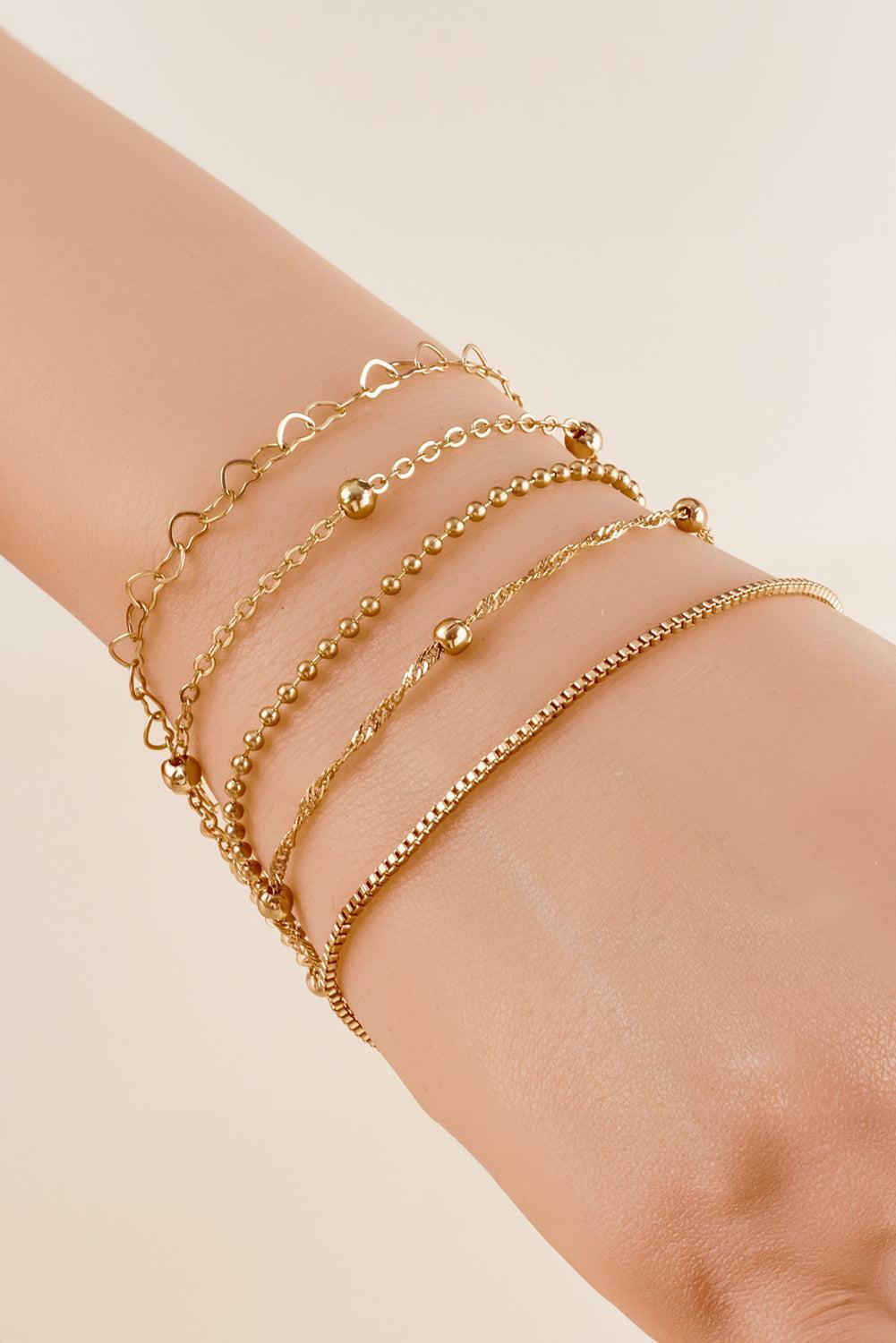 Gold Heart Shape Chain Bracelet Set Product Image