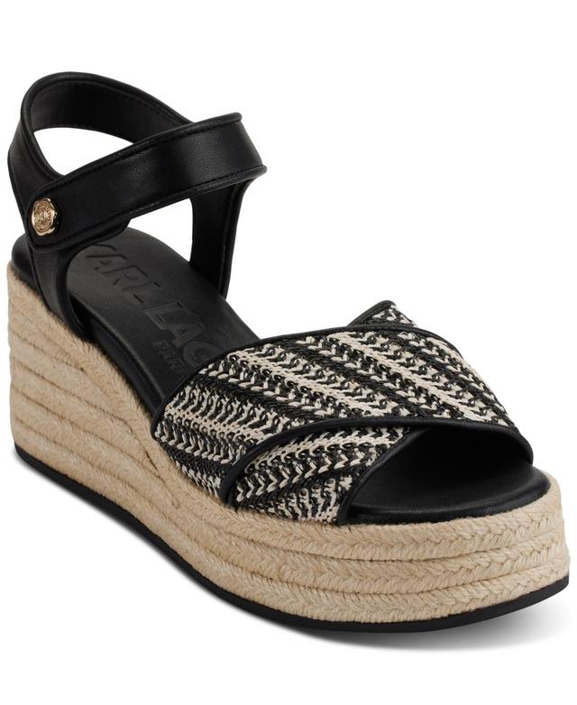 Karl Lagerfeld Paris Womens Celest Ankle-Strap Espadrille Platform Wedge Sandals - Black/ Product Image