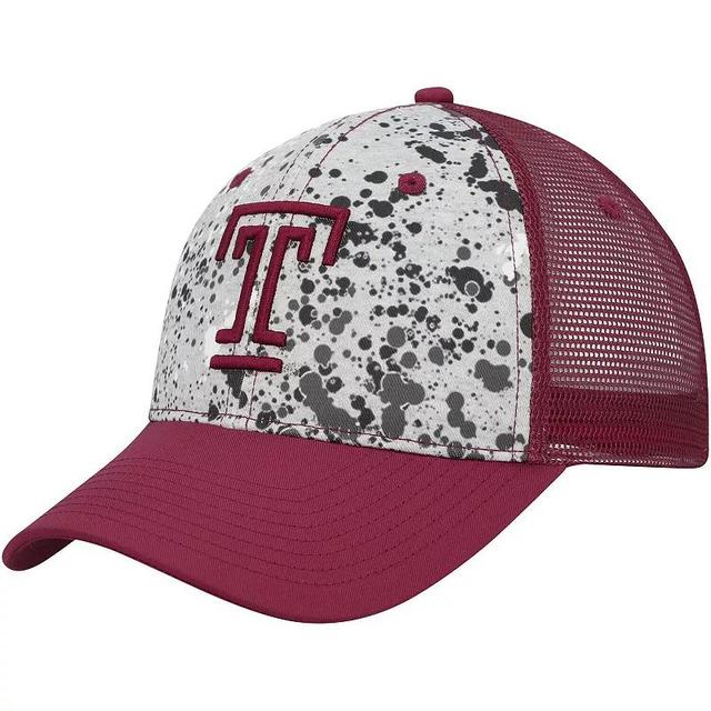 Mens Colosseum Gray/Cherry Temple Owls Love Fern Trucker Snapback Hat Product Image