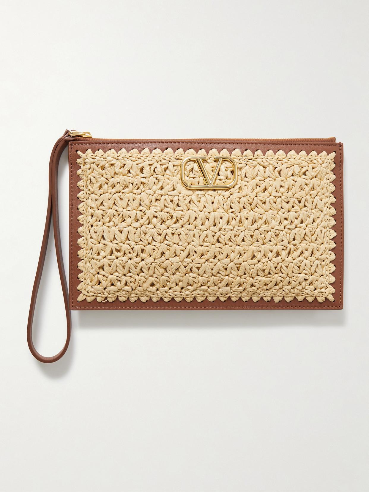 Vlogo Leather-trmmed Raffia Clutch In Natu Selleria Product Image