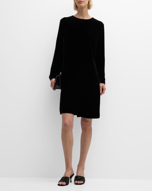 Eileen Fisher Velvet Silk Crew Neck Long Sleeve Shift Dress Product Image