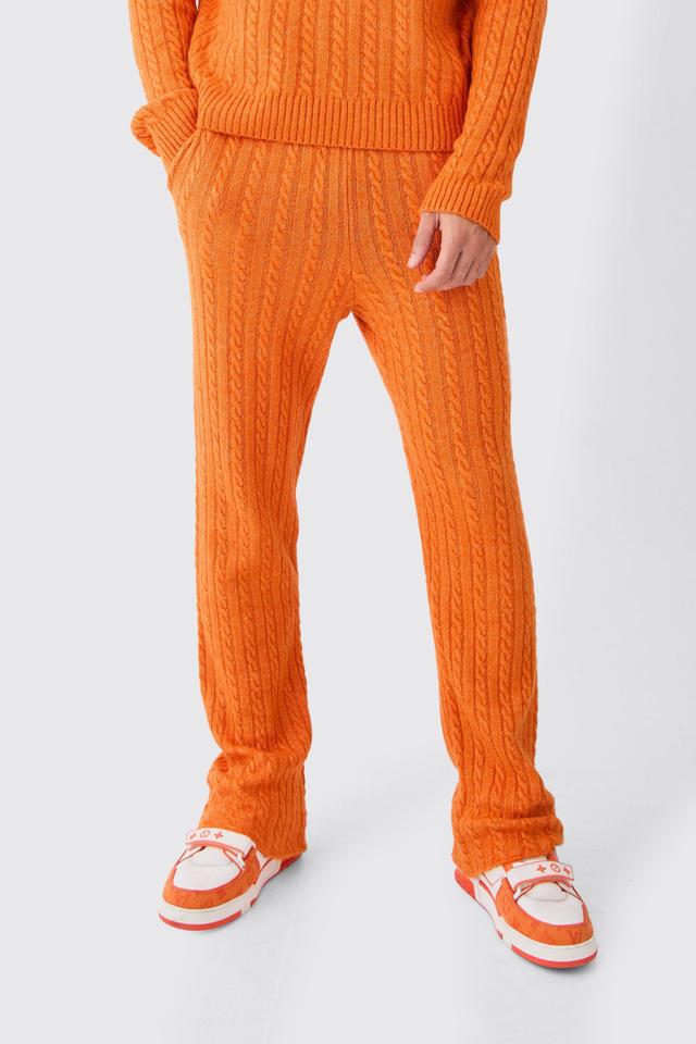 Mens Orange Slim Flare Brushed Cable Knit Joggers, Orange Product Image