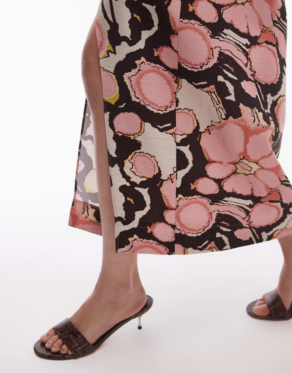 Topshop midi skirt in floral pink paw print - part of a set Product Image