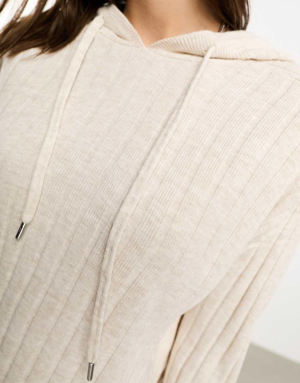 ONLY ribbed knit hoodie in cream - part of a set  Product Image